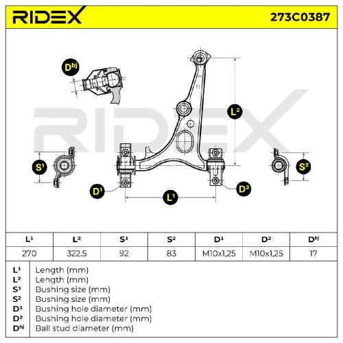RIDEX 273C0387 Lenker Radaufhängung Querlenker Front links für ALFA ROMEO SPIDER Bild RIDEX 273C0387 Lenker Radaufhängung Querlenker Front links für ALFA ROMEO SPIDER