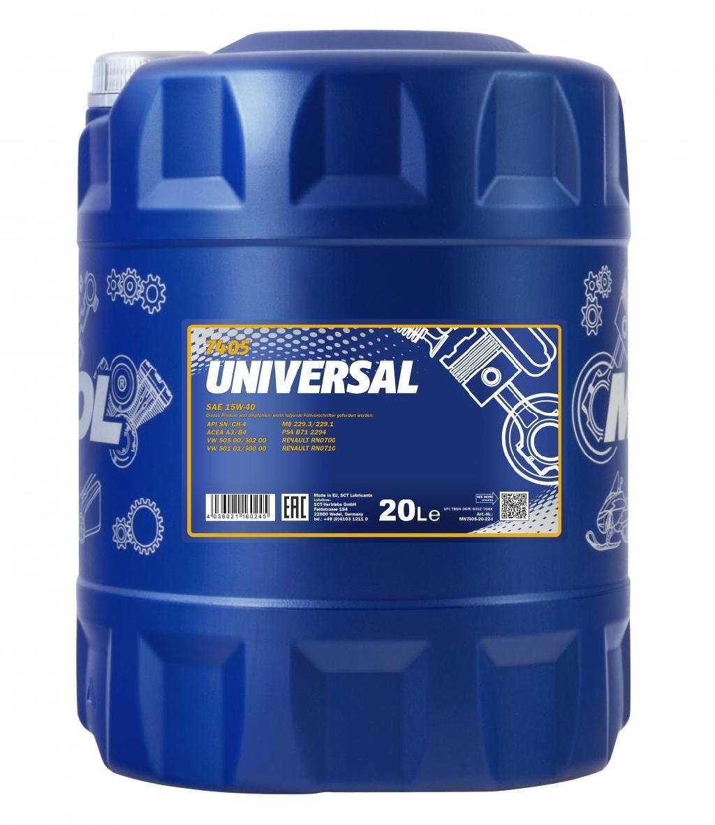 MANNOL Motoröl 15W-40 UNIVERSAL Mineralöl Motor Öl ACEA A3/B4 API SN API CH-4