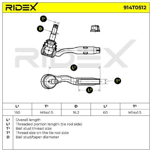 RIDEX Spurstangenkopf Vorderachse links Traggelenk M14x1,5 914T0512 für BMW 7 Bild RIDEX Spurstangenkopf Vorderachse links Traggelenk M14x1,5 914T0512 für BMW 7