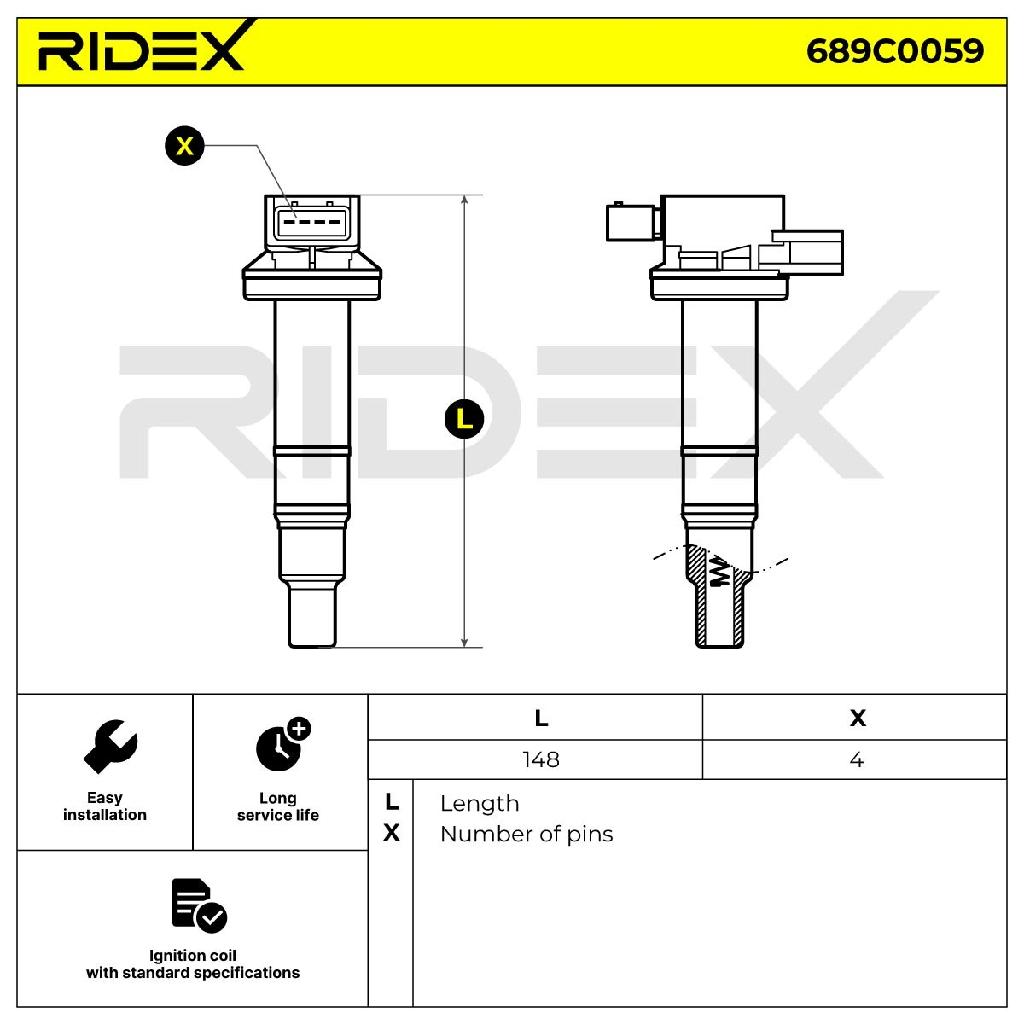 RIDEX 689C0059 Zündspule für TOYOTA Yaris Schrägheck (P9) 9091902267 133844