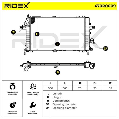 RIDEX 470R0009 Motorkühler / Wasserkühler für OPEL ZAFIRA B (A05) 1300269 R11858 Bild RIDEX 470R0009 Motorkühler / Wasserkühler für OPEL ZAFIRA B (A05) 1300269 R11858