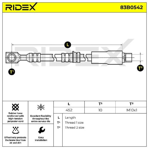 RIDEX Bremsschlauch 83B0542 VORNE BREMSSCHLÄUCHE Länge: 452mm für OPEL ZAFIRA B Bild RIDEX Bremsschlauch 83B0542 VORNE BREMSSCHLÄUCHE Länge: 452mm für OPEL ZAFIRA B