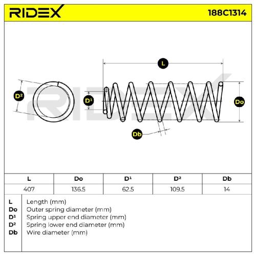 RIDEX 188C1314 2x Federn Fahrwerksfedern Hinten für CITROËN JUMPY Kasten Bild RIDEX 188C1314 2x Federn Fahrwerksfedern Hinten für CITROËN JUMPY Kasten