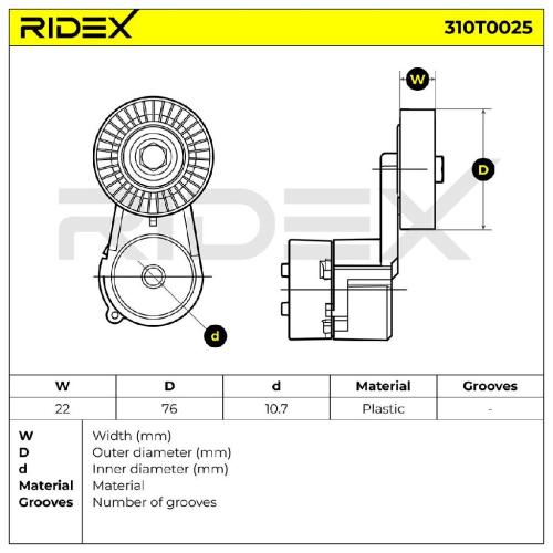 RIDEX 310T0025 Spannrolle Keilrippenriemen für OPEL ZAFIRA B (A05) 9157970 Bild RIDEX 310T0025 Spannrolle Keilrippenriemen für OPEL ZAFIRA B (A05) 9157970