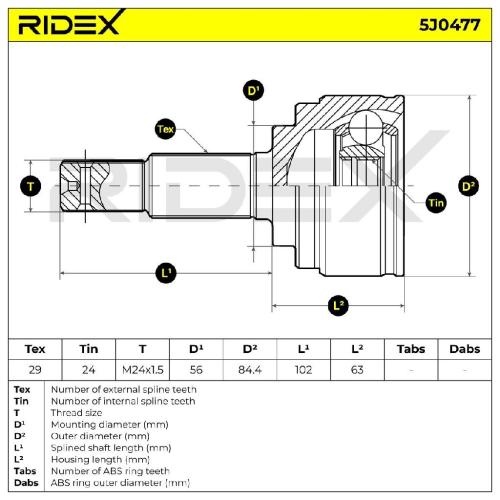 RIDEX 5J0477 Gelenksatz Antriebswelle Achswelle radseitig Vorne für NISSAN JUKE Bild RIDEX 5J0477 Gelenksatz Antriebswelle Achswelle radseitig Vorne für NISSAN JUKE