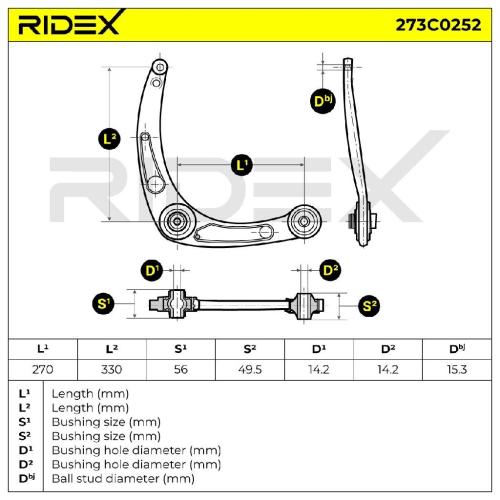 RIDEX 273C0252 Lenker Radaufhängung Querlenker Front rechts für CITROËN BERLINGO Bild RIDEX 273C0252 Lenker Radaufhängung Querlenker Front rechts für CITROËN BERLINGO
