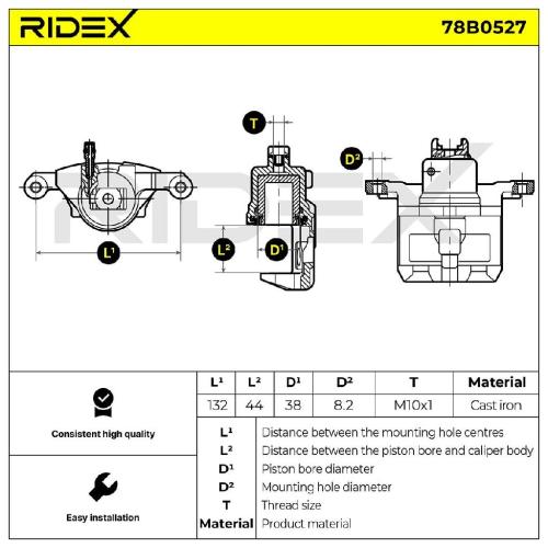 RIDEX 78B0527 Bremssattel Bremszange Hinten rechts für SUBARU FORESTER (SH) für Bild RIDEX 78B0527 Bremssattel Bremszange Hinten rechts für SUBARU FORESTER (SH) für