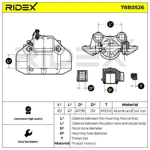 RIDEX 78B0526 Bremssattel Bremszange Vorne links passend für PEUGEOT für 10mm Bild RIDEX 78B0526 Bremssattel Bremszange Vorne links passend für PEUGEOT für 10mm