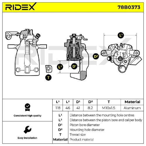 RIDEX 78B0373 Bremssattel Bremszange Hinten links für OPEL ZAFIRA B (A05) Bild RIDEX 78B0373 Bremssattel Bremszange Hinten links für OPEL ZAFIRA B (A05)