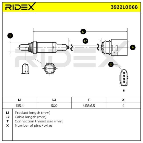 RIDEX 3922L0068 Lambdasonde Diagnosesonde nach Katalysator Oxygen O2 Sensor Bild RIDEX 3922L0068 Lambdasonde Diagnosesonde nach Katalysator Oxygen O2 Sensor