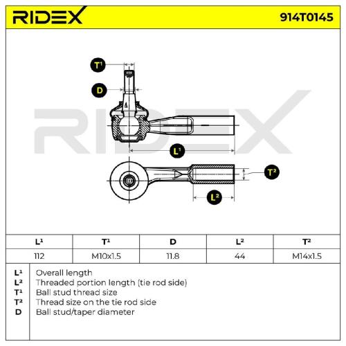 RIDEX Spurstangenkopf Vorderachse links Traggelenk FM14X1.5 RHT MM10X1.5 RHT Bild RIDEX Spurstangenkopf Vorderachse links Traggelenk FM14X1.5 RHT MM10X1.5 RHT