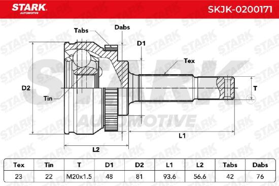 STARK SKJK-0200171 Gelenksatz Antriebswelle Achswelle radseitig für NISSAN Bild STARK SKJK-0200171 Gelenksatz Antriebswelle Achswelle radseitig für NISSAN