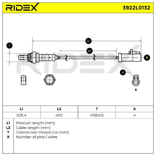 RIDEX 3922L0132 Lambdasonde Oxygen O2 Sensor Beheizt für FORD 3017524 3390240 Bild RIDEX 3922L0132 Lambdasonde Oxygen O2 Sensor Beheizt für FORD 3017524 3390240