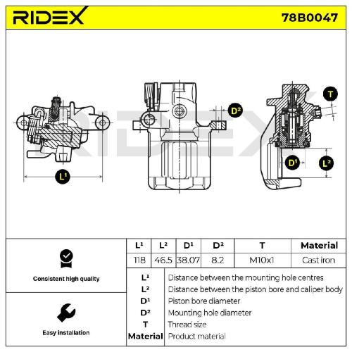 RIDEX 78B0047 Bremssattel Bremszange Hinten rechts für AUDI 80 (89, 89Q, 8A, B3) Bild RIDEX 78B0047 Bremssattel Bremszange Hinten rechts für AUDI 80 (89, 89Q, 8A, B3)