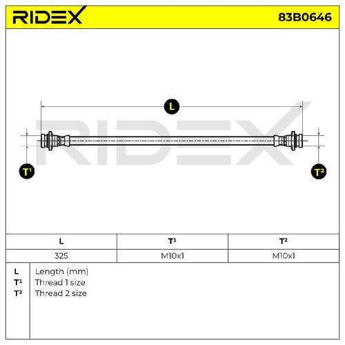 RIDEX Bremsschlauch 83B0646 HINTEN rechts BREMSSCHLÄUCHE Länge: 325mm für SUZUKI Bild RIDEX Bremsschlauch 83B0646 HINTEN rechts BREMSSCHLÄUCHE Länge: 325mm für SUZUKI