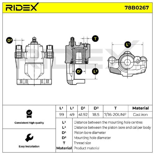 RIDEX 78B0267 Bremssattel Bremszange Hinten links für CHRYSLER VOYAGER IV Bild RIDEX 78B0267 Bremssattel Bremszange Hinten links für CHRYSLER VOYAGER IV