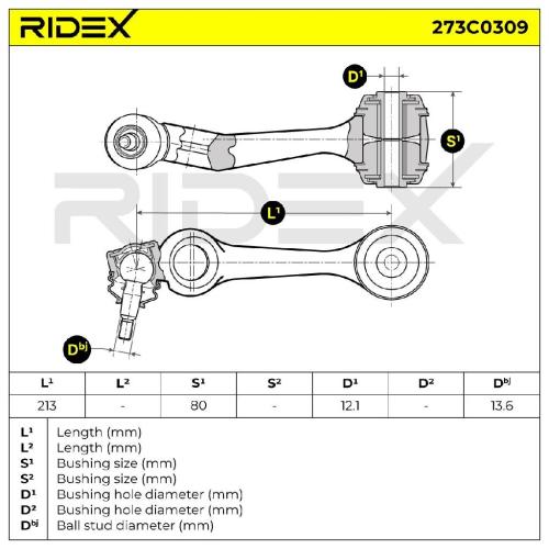 RIDEX 273C0309 Lenker Radaufhängung Querlenker Front links 1263300607 Bild RIDEX 273C0309 Lenker Radaufhängung Querlenker Front links 1263300607