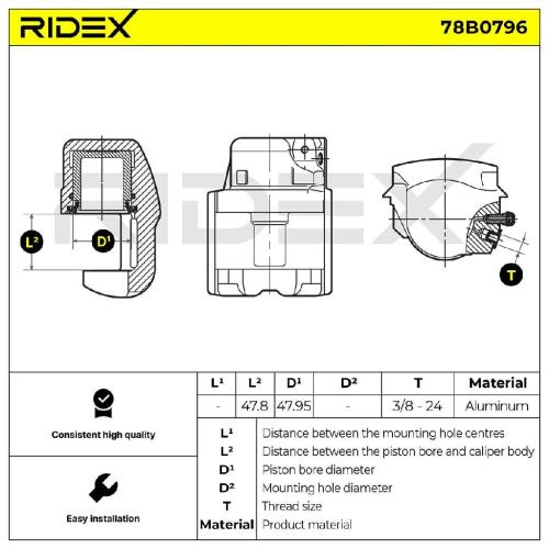 RIDEX 78B0796 Bremssattel Bremszange Vorne links für FIAT Panda Schrägheck (141) Bild RIDEX 78B0796 Bremssattel Bremszange Vorne links für FIAT Panda Schrägheck (141)