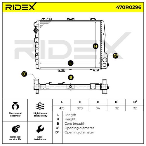 RIDEX 470R0296 Motorkühler / Wasserkühler für AUDI 80 Limousine (8C2, B4) Bild RIDEX 470R0296 Motorkühler / Wasserkühler für AUDI 80 Limousine (8C2, B4)