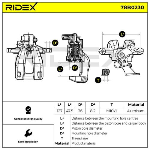 RIDEX 78B0230 Bremssattel Bremszange Hinten rechts für OPEL Corsa D Schrägheck Bild RIDEX 78B0230 Bremssattel Bremszange Hinten rechts für OPEL Corsa D Schrägheck