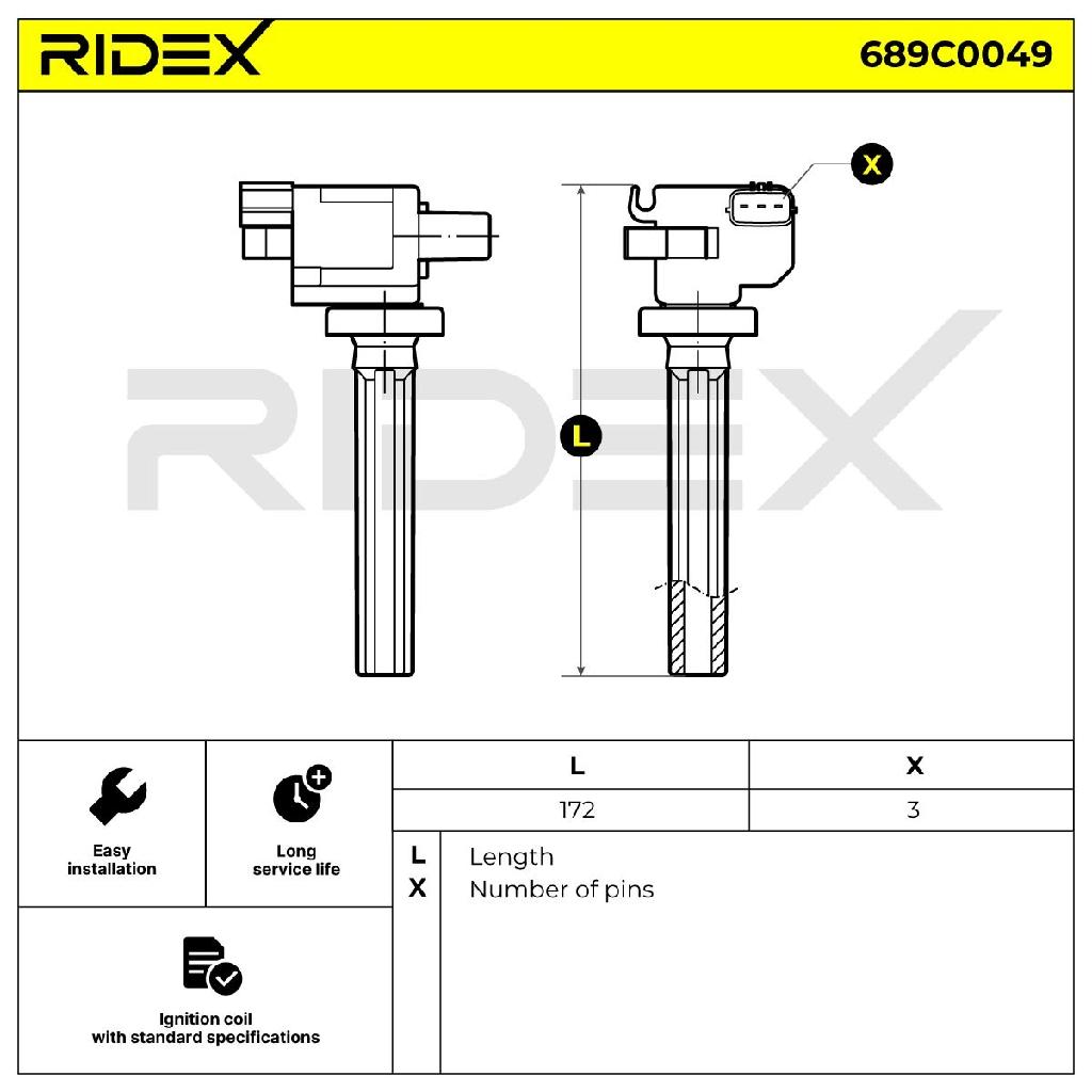 RIDEX 689C0049 Zündspule Anschlussanzahl 3 für MITSUBISHI Lancer VII Limousine