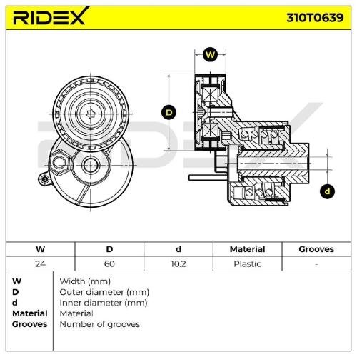 RIDEX 310T0639 Spannrolle Keilrippenriemen für VW Multivan VI (SGF, SGM, SGN) Bild RIDEX 310T0639 Spannrolle Keilrippenriemen für VW Multivan VI (SGF, SGM, SGN)