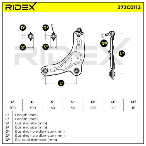 RIDEX 273C0112 Lenker Radaufhängung Querlenker Front rechts für RENAULT Bild RIDEX 273C0112 Lenker Radaufhängung Querlenker Front rechts für RENAULT