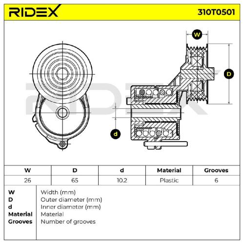 RIDEX 310T0501 Spannrolle Keilrippenriemen für VW Golf 5 Schrägheck (1K1) Bild RIDEX 310T0501 Spannrolle Keilrippenriemen für VW Golf 5 Schrägheck (1K1)