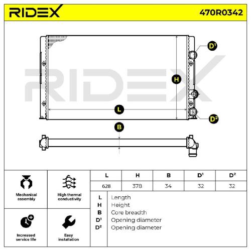 RIDEX 470R0342 Motorkühler / Wasserkühler für VW Golf 1II (1H1) 1H0121253BE Bild RIDEX 470R0342 Motorkühler / Wasserkühler für VW Golf 1II (1H1) 1H0121253BE