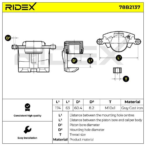 RIDEX 78B2137 Bremssattel Bremszange Vorne links für FORD Ranger (ET) für 24mm Bild RIDEX 78B2137 Bremssattel Bremszange Vorne links für FORD Ranger (ET) für 24mm