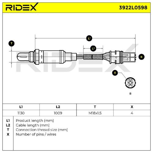 RIDEX 3922L0598 Lambdasonde Oxygen O2 Sensor Beheizt passend für MERCEDES-BENZ Bild RIDEX 3922L0598 Lambdasonde Oxygen O2 Sensor Beheizt passend für MERCEDES-BENZ