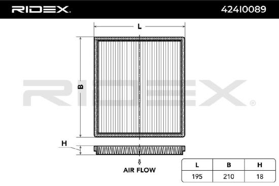 RIDEX 424I0089 Innenraumfilter Pollenfilter Höhe: 18 Breite: 195 Länge: 210 Bild RIDEX 424I0089 Innenraumfilter Pollenfilter Höhe: 18 Breite: 195 Länge: 210