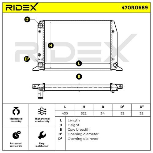 RIDEX 470R0689 Motorkühler / Wasserkühler für AUDI 80 (89, 89Q, 8A, B3) Bild RIDEX 470R0689 Motorkühler / Wasserkühler für AUDI 80 (89, 89Q, 8A, B3)