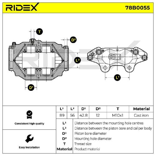 RIDEX 78B0055 Bremssattel Bremszange Vorne rechts für TOYOTA HILUX III Pick-up Bild RIDEX 78B0055 Bremssattel Bremszange Vorne rechts für TOYOTA HILUX III Pick-up