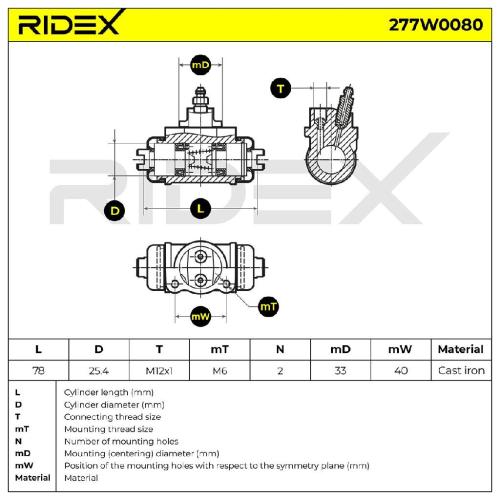RIDEX 277W0080 1x Radbremszylinder Trommelbremse Radzylinder Hinten beidseitig Bild RIDEX 277W0080 1x Radbremszylinder Trommelbremse Radzylinder Hinten beidseitig