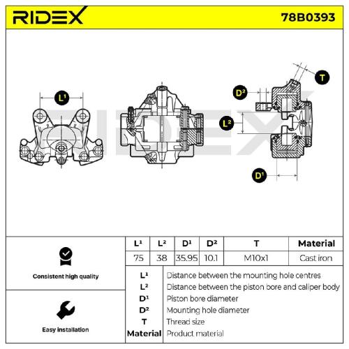 RIDEX 78B0393 Bremssattel Bremszange Hinten links passend für MERCEDES-BENZ Bild RIDEX 78B0393 Bremssattel Bremszange Hinten links passend für MERCEDES-BENZ