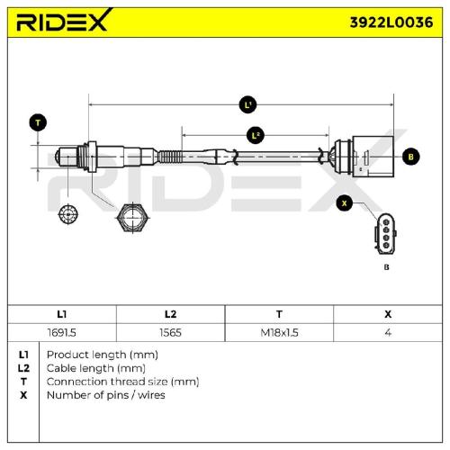 RIDEX 3922L0036 Lambdasonde Oxygen O2 Sensor Beheizt für VW Golf 1V Schrägheck Bild RIDEX 3922L0036 Lambdasonde Oxygen O2 Sensor Beheizt für VW Golf 1V Schrägheck