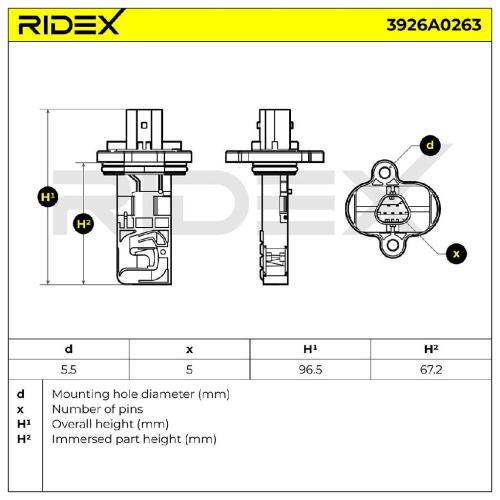 RIDEX 3926A0263 Luftmassenmesser/Luftmengenmesser LMM für OPEL 0836005 12671616 Bild RIDEX 3926A0263 Luftmassenmesser/Luftmengenmesser LMM für OPEL 0836005 12671616