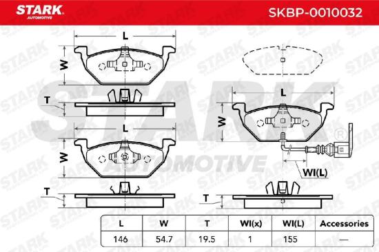 STARK Bremsbelagsatz Bremsbeläge Vorne für VW Golf 5II Schrägheck Golf 5I (5K1) Bild STARK Bremsbelagsatz Bremsbeläge Vorne für VW Golf 5II Schrägheck Golf 5I (5K1)