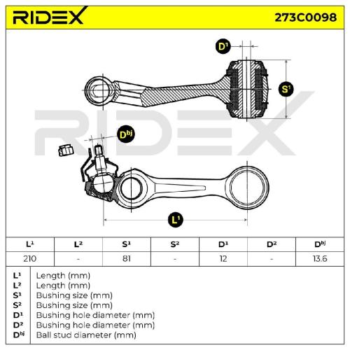 RIDEX 273C0098 Lenker Radaufhängung Querlenker Front passend für MERCEDES-BENZ Bild RIDEX 273C0098 Lenker Radaufhängung Querlenker Front passend für MERCEDES-BENZ