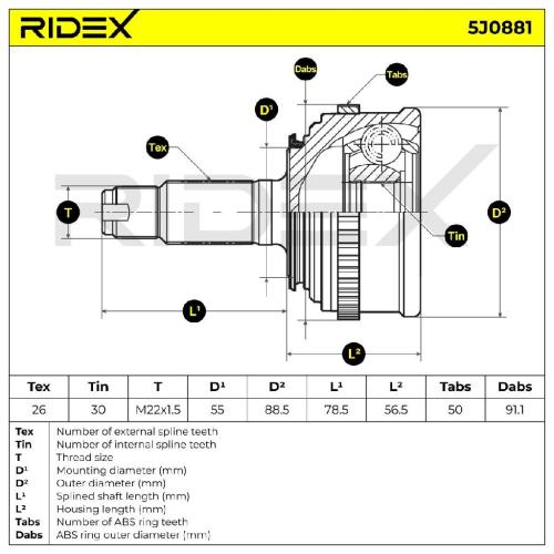 RIDEX 5J0881 Gelenksatz Antriebswelle Achswelle Vorne radseitig für HONDA Bild RIDEX 5J0881 Gelenksatz Antriebswelle Achswelle Vorne radseitig für HONDA