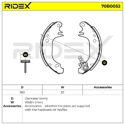 RIDEX Bremsbacken Satz für Trommelbremse Hinten ohne Hebel passend für PEUGEOT Bild RIDEX Bremsbacken Satz für Trommelbremse Hinten ohne Hebel passend für PEUGEOT