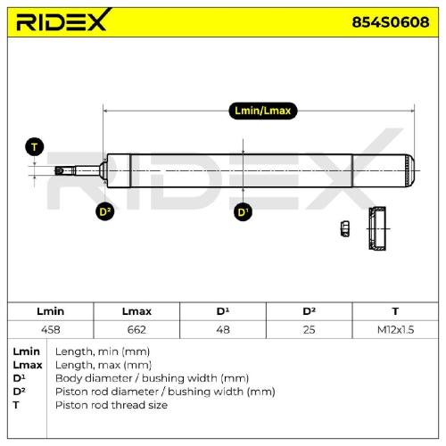 RIDEX 854S0608 2x Stoßdämpfer Federbeineinsatz Gasdruck Vorne für BMW Bild RIDEX 854S0608 2x Stoßdämpfer Federbeineinsatz Gasdruck Vorne für BMW