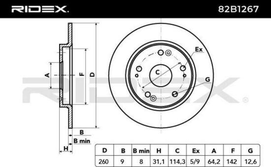 RIDEX 82B1267 2x Bremsscheiben Hinten Ø259,8mm voll für HONDA CR-Z (ZF) Bild RIDEX 82B1267 2x Bremsscheiben Hinten Ø259,8mm voll für HONDA CR-Z (ZF)