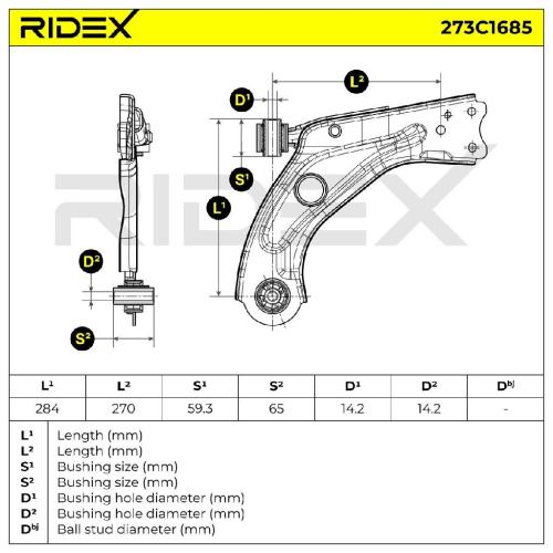 RIDEX 273C1685 Lenker Radaufhängung Querlenker Front passend für PEUGEOT Bild RIDEX 273C1685 Lenker Radaufhängung Querlenker Front passend für PEUGEOT