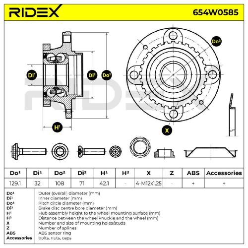 RIDEX 654W0585 Radlagersatz pro 1 Rad Hinten beidseitig passend für PEUGEOT 207 Bild RIDEX 654W0585 Radlagersatz pro 1 Rad Hinten beidseitig passend für PEUGEOT 207