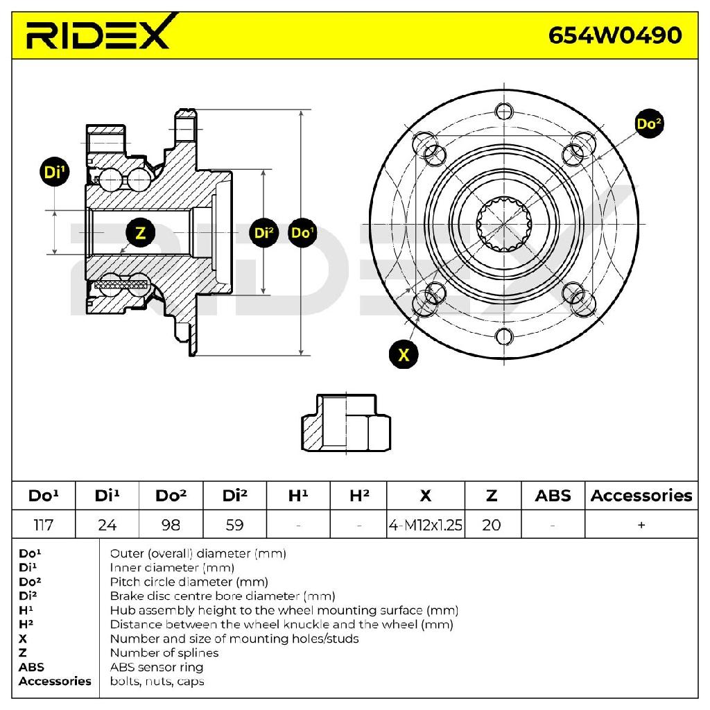 RIDEX 654W0490 Radlagersatz pro 1 Rad Vorne beidseitig für AUDI A3 Sportback
