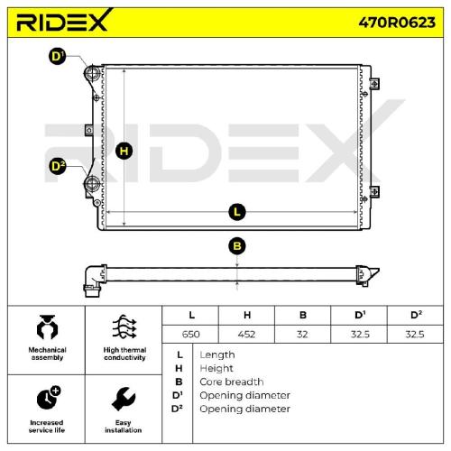 RIDEX 470R0623 Motorkühler / Wasserkühler für VW Golf 5I (5K1) 1K0121251L Bild RIDEX 470R0623 Motorkühler / Wasserkühler für VW Golf 5I (5K1) 1K0121251L