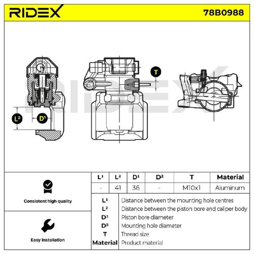 RIDEX 78B0988 Bremssattel Bremszange Hinten rechts für SAAB 900 I Combi Coupe Bild RIDEX 78B0988 Bremssattel Bremszange Hinten rechts für SAAB 900 I Combi Coupe
