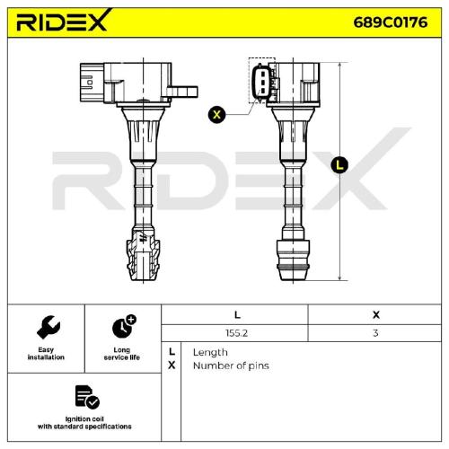 RIDEX 689C0176 Zündspule Anschlussanzahl 3 für NISSAN 350 Z (Z33) 133906 Bild RIDEX 689C0176 Zündspule Anschlussanzahl 3 für NISSAN 350 Z (Z33) 133906